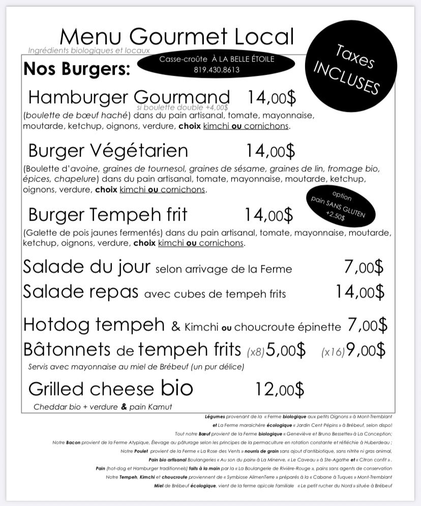 Casse-Croûte À La Belle Étoile Menu-1