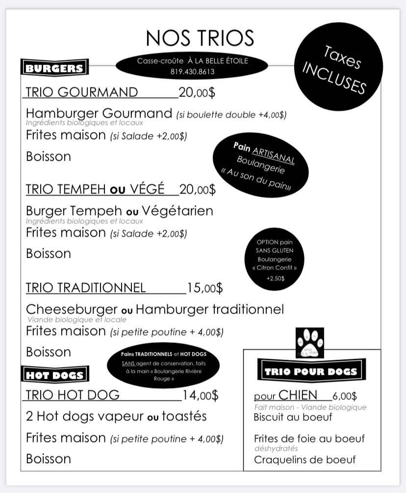 Casse-Croûte À La Belle Étoile Menu-2