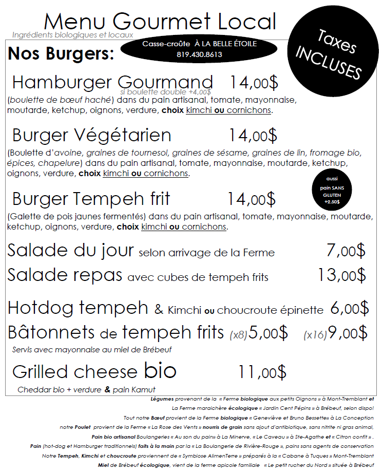 Casse-Croûte À La Belle Étoile Menu-3