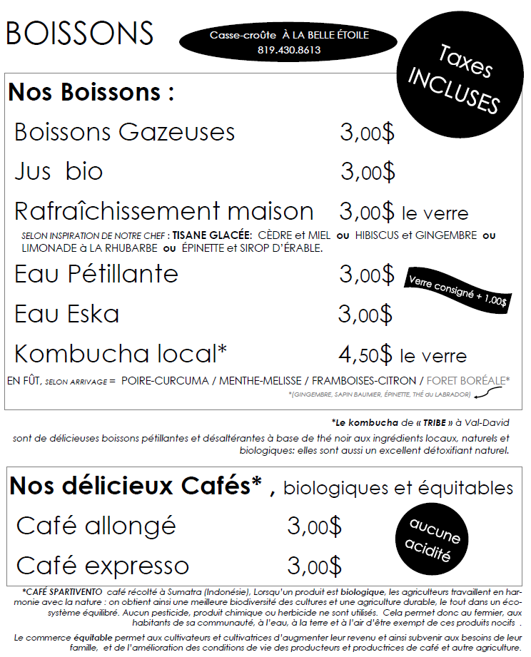 Casse-Croûte À La Belle Étoile Menu-5